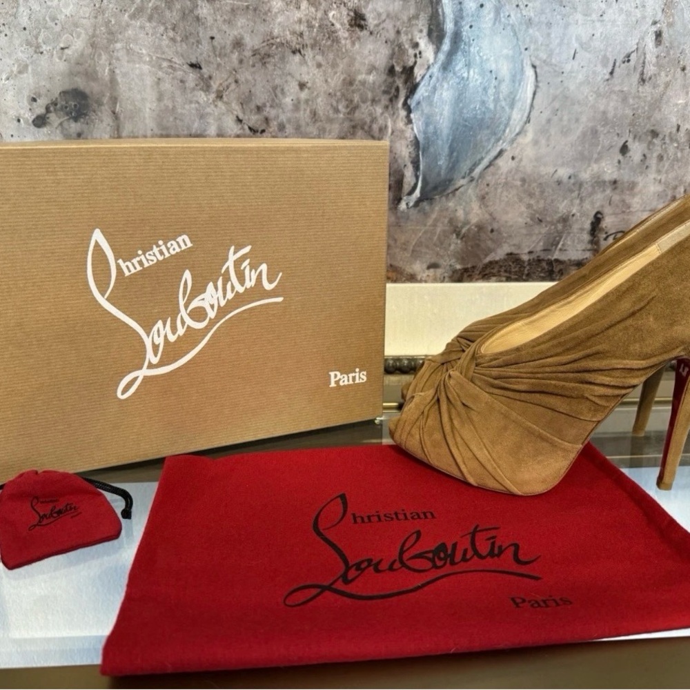 Louboutin Red Bottom Manchon Open Toe Suede Bootie Heels 39.5 8.5 9 NWB $1100